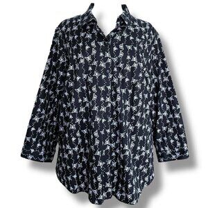 Coldwater Creek Womens Shirt Sz 22W Black White Butterfly Print Button Up Top